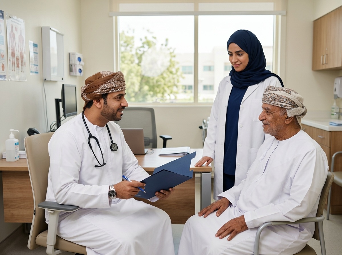Omani healthcare — doctor consulting with patient in traditional setting
